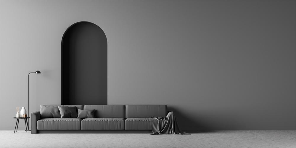 black painted room with a black couch