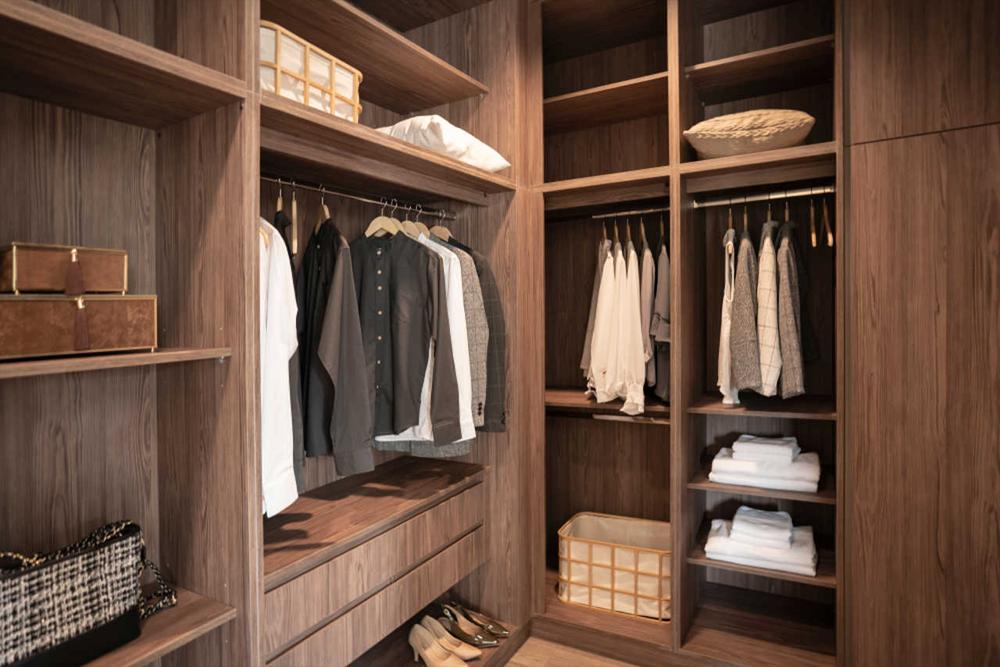 brown colored open walk in closet